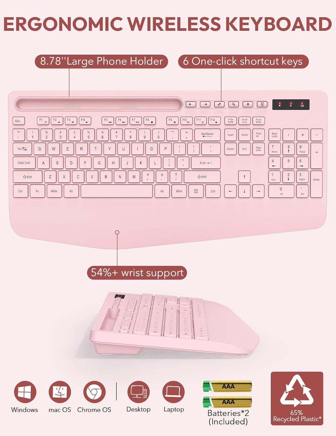 SABLUTE - Combo de teclado y mouse inalámbricos, tamaño completo, r...