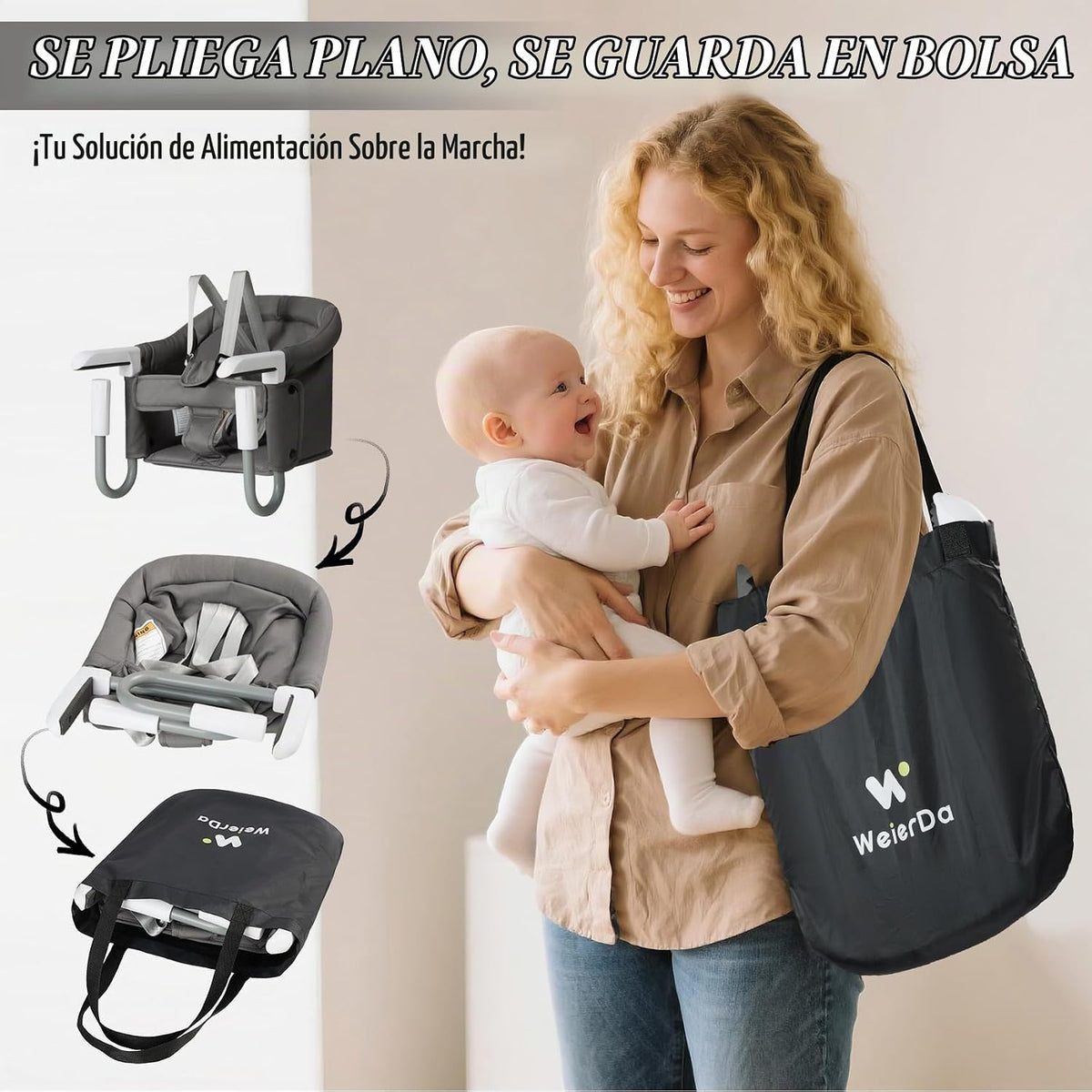 WeierDa Silla alta de gancho portátil y plegable para bebés de 6 a...