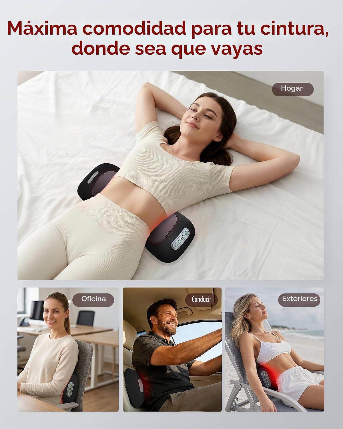 Almohada de apoyo lumbar 4 en 1 con luz roja 650 nm 850 nm, masajea...