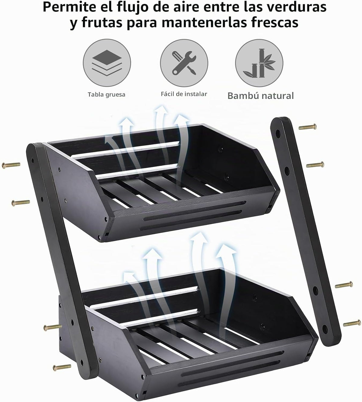 VIKEYHOME Cesta de frutas de bambú, frutero de 2 niveles para cocin...