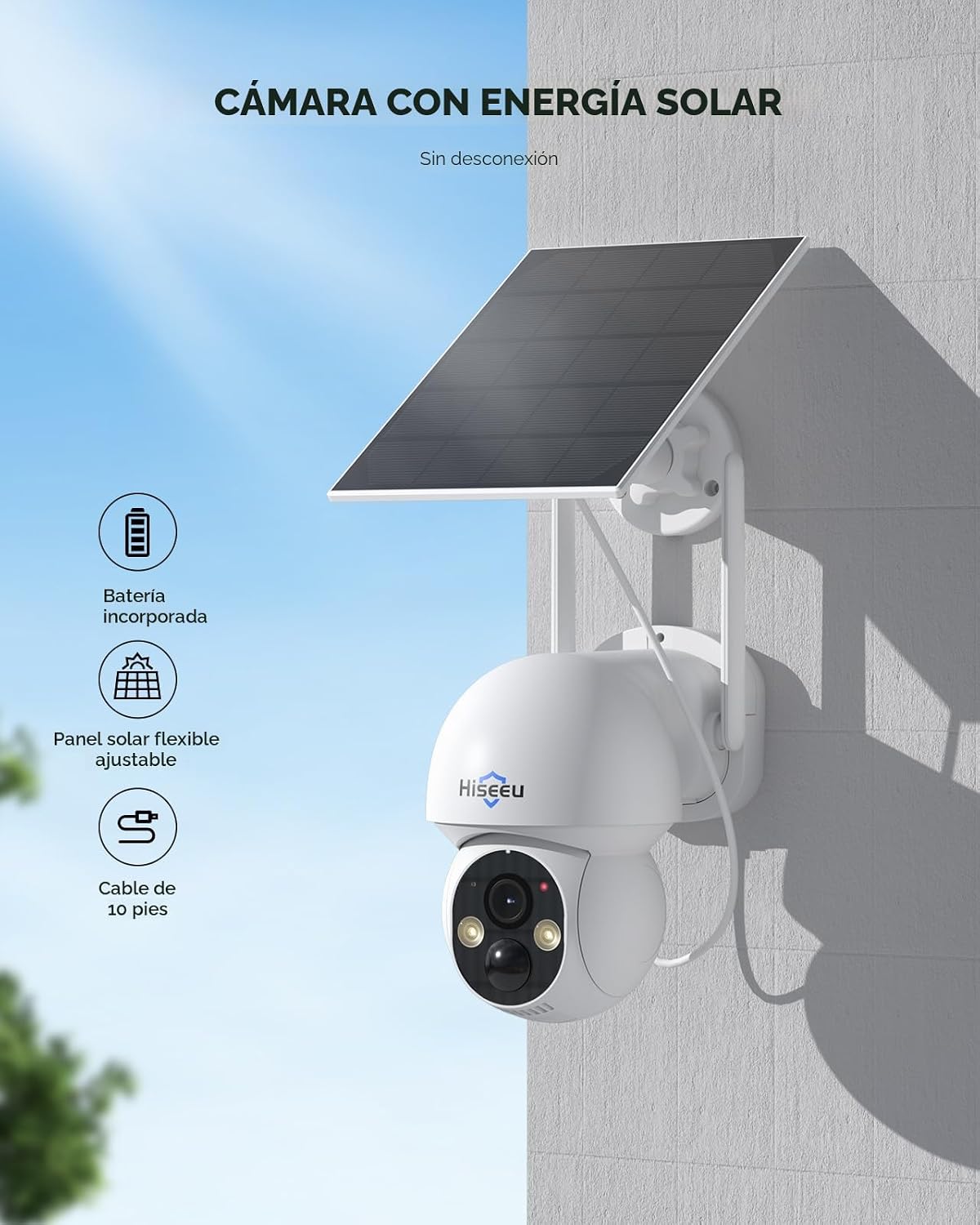 Hiseeu Cámara solar inalámbrica al aire libre, sistema de cámara de...
