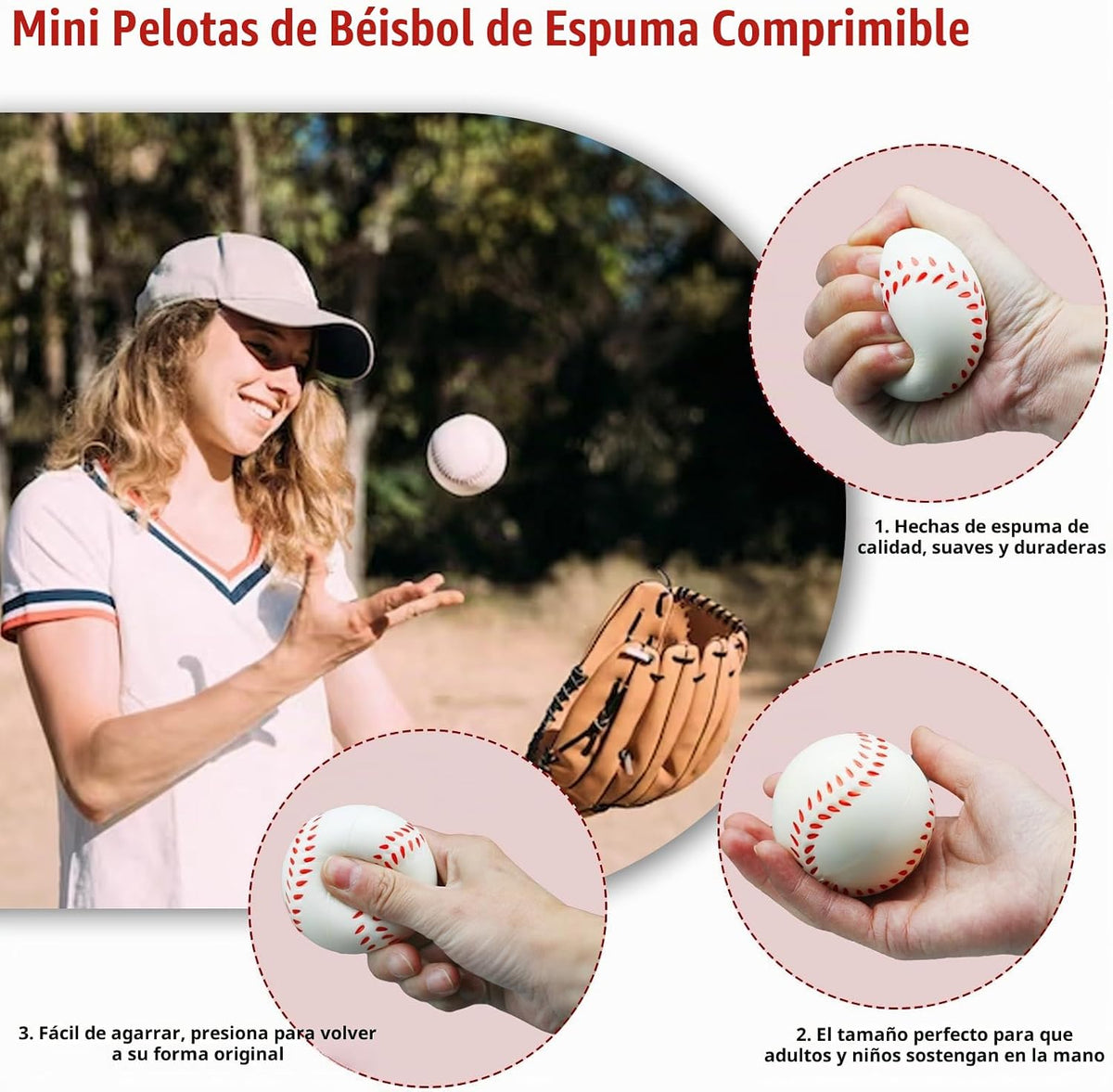 Oleitodh 60 Piezas Pelota de Béisbol Anti-Estrés, Mini Pelotas de B...