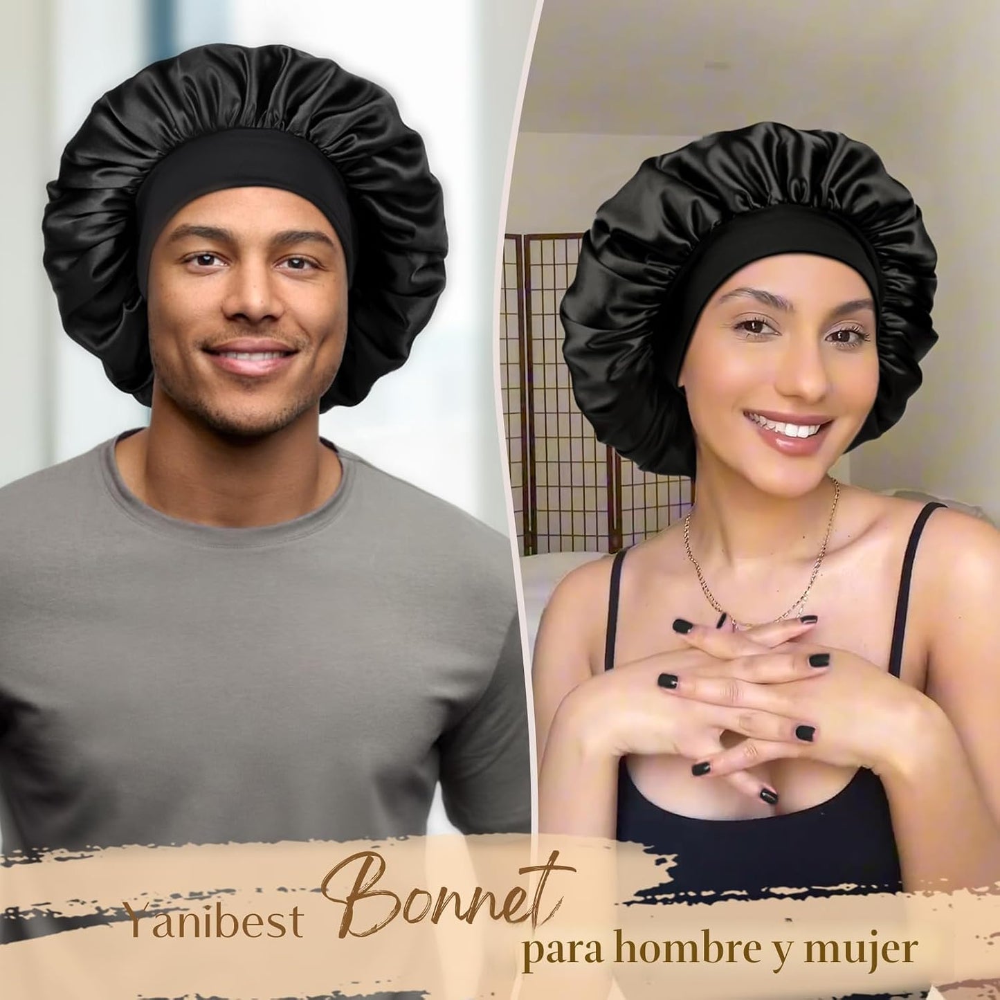 YANIBEST Gorro de seda para hombres y mujeres, gorro de satén de do...