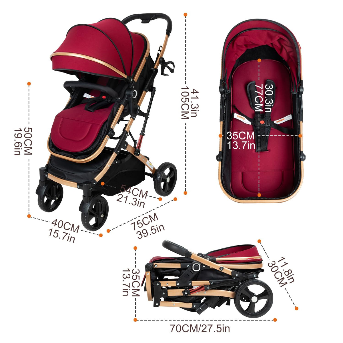 PEARLOVE Cochecito de bebé convertible 2 en 1 para recién nacido pl...