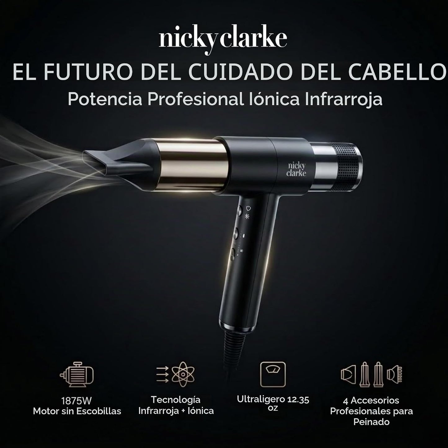 Nicky Clarke Secador de pelo difusor, secador infrarrojo iónico par...