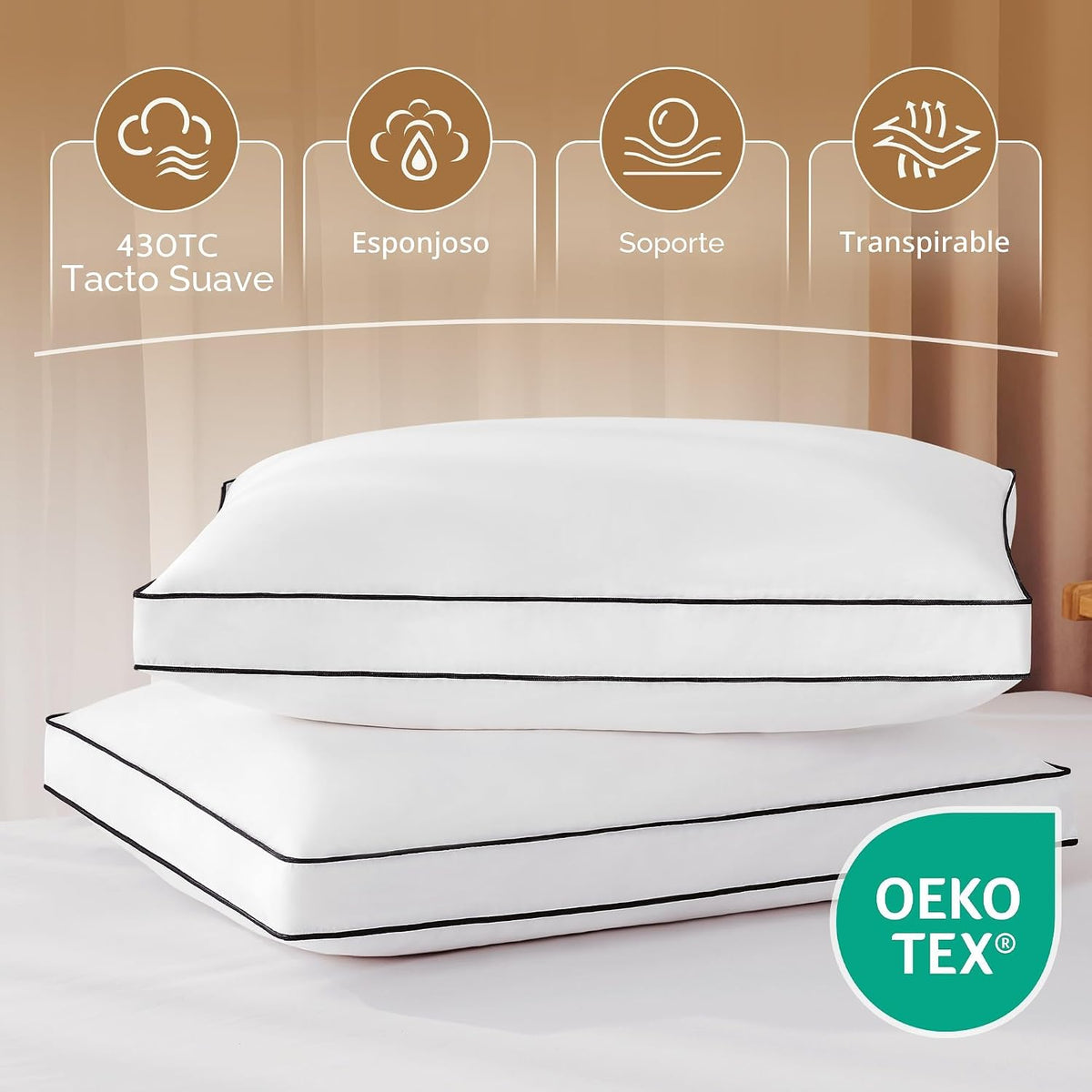 DOWNSTORIA Paquete de 2 almohadas de plumas de ganso Queen con refu...