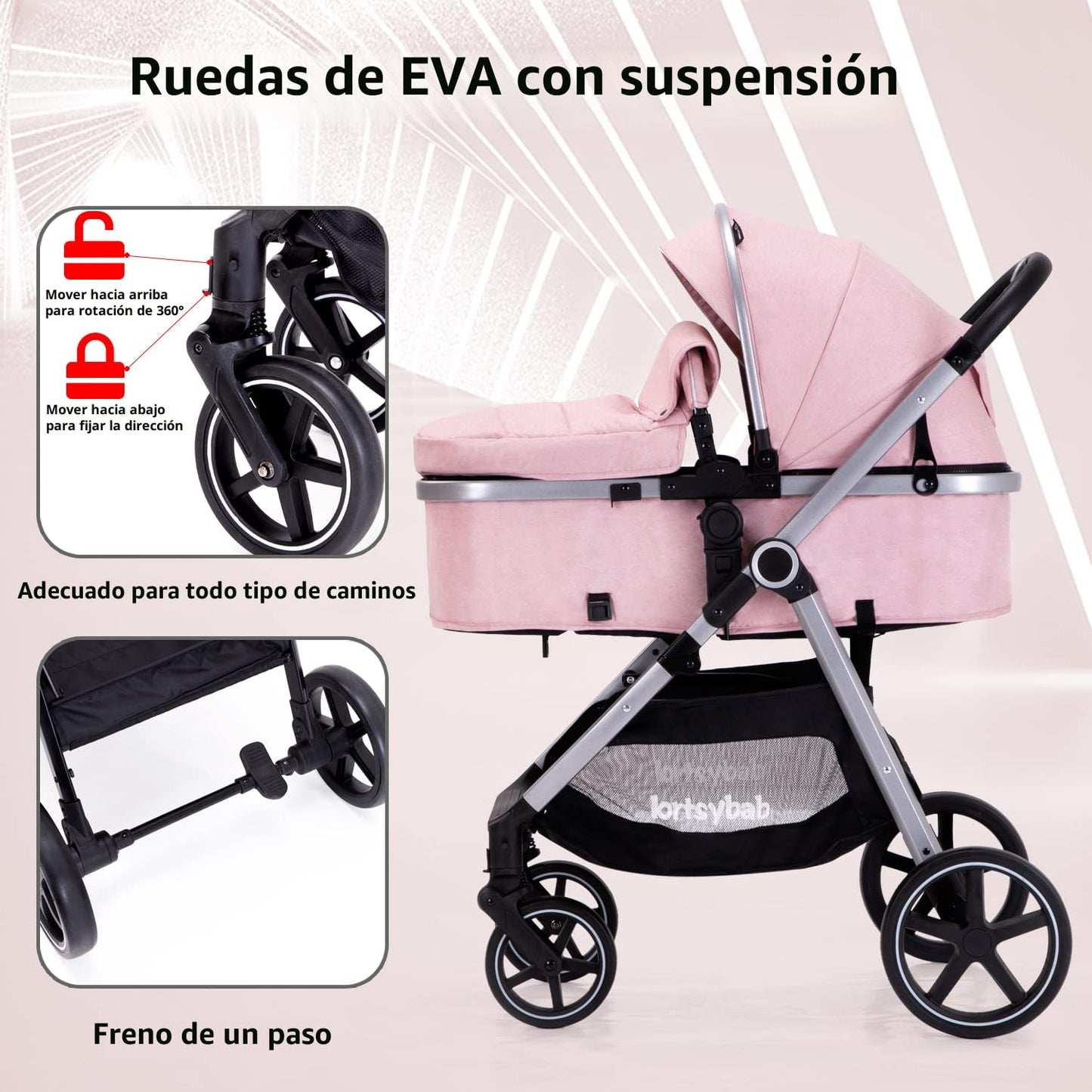 Lortsybab Cochecito de bebé 2 en 1 \u2013 Cochecito plegable para r...