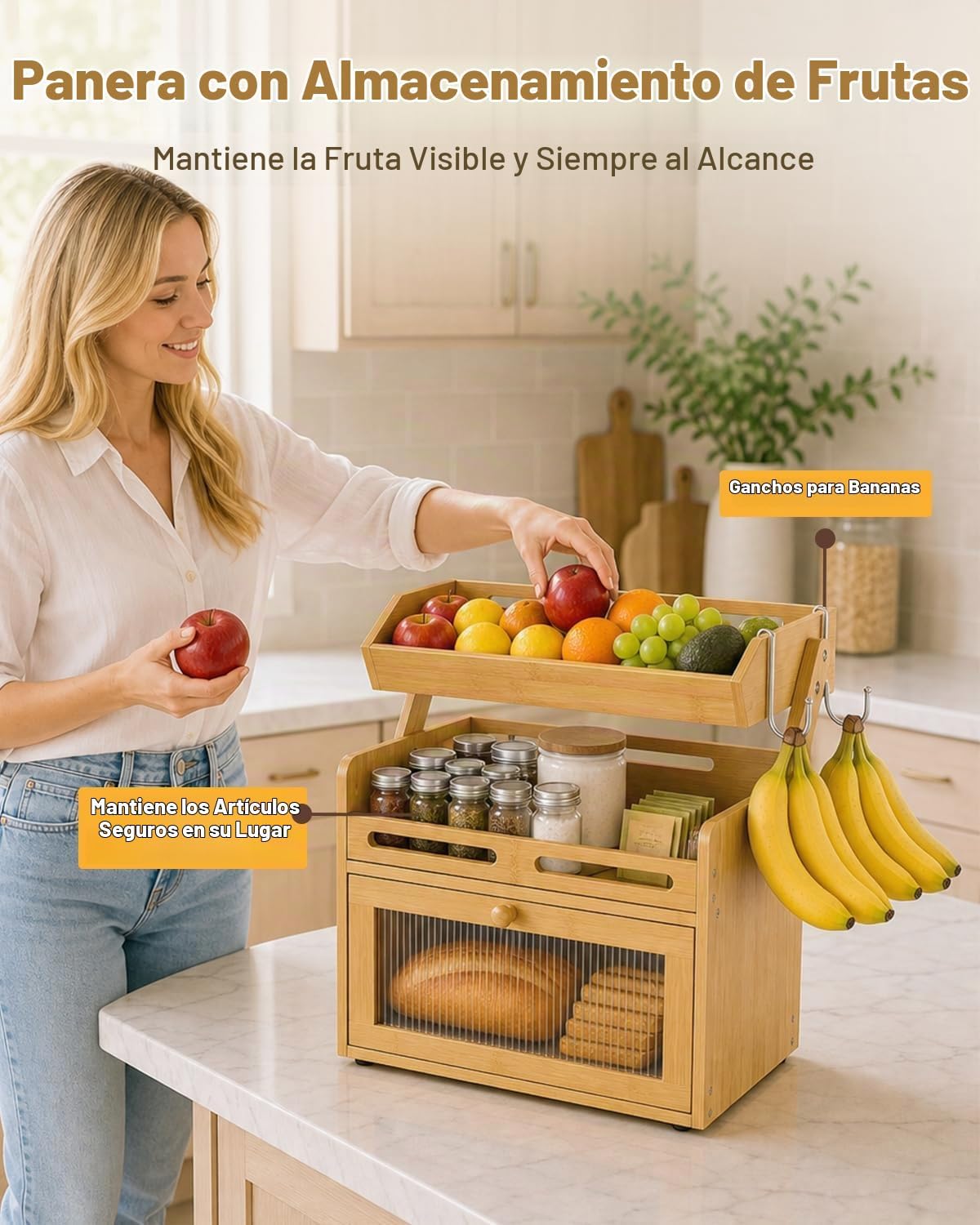 Coiesol Panera para encimera de cocina, contenedor de almacenamient...