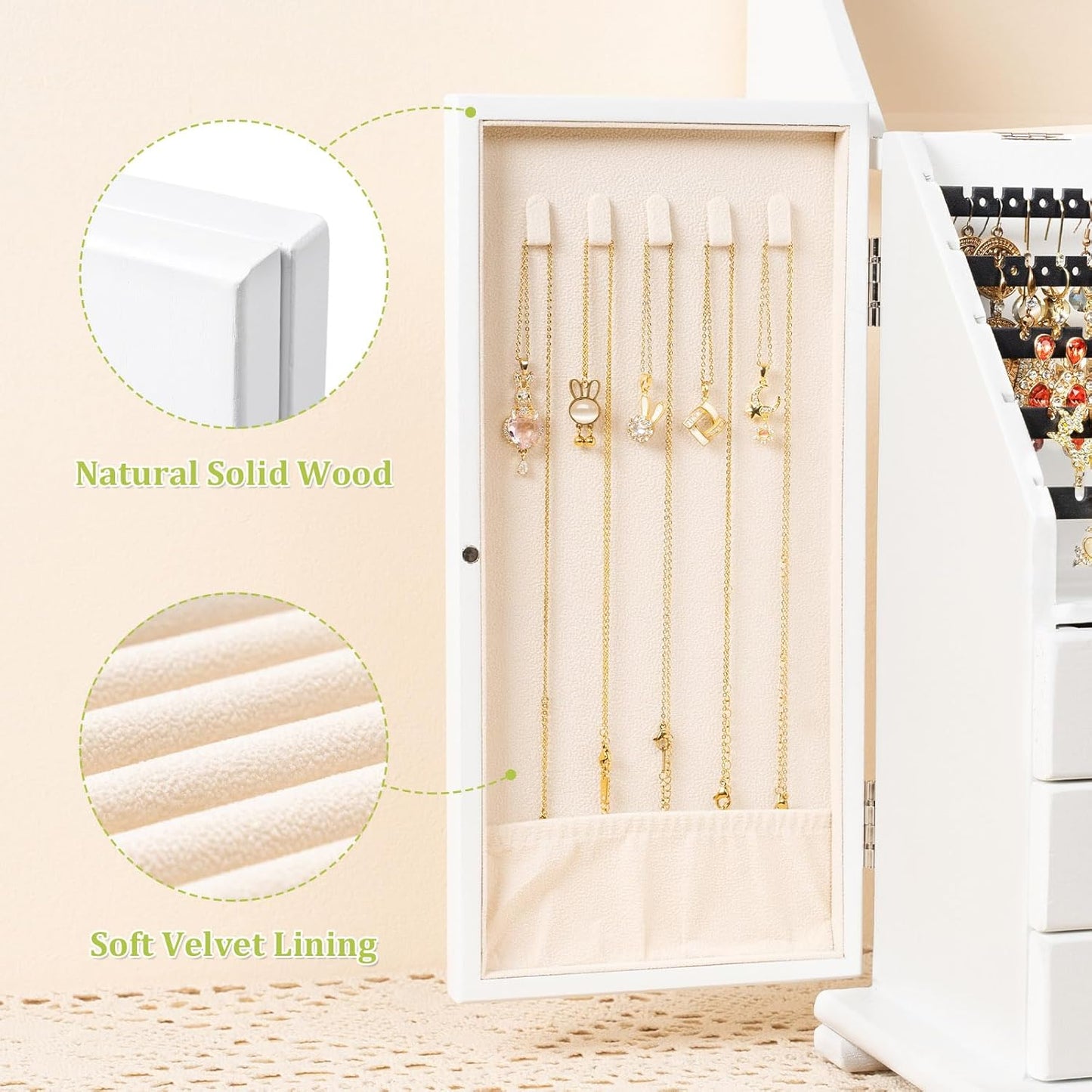 Srillollar Joyero organizador, cajas de joyería de madera rústica p...
