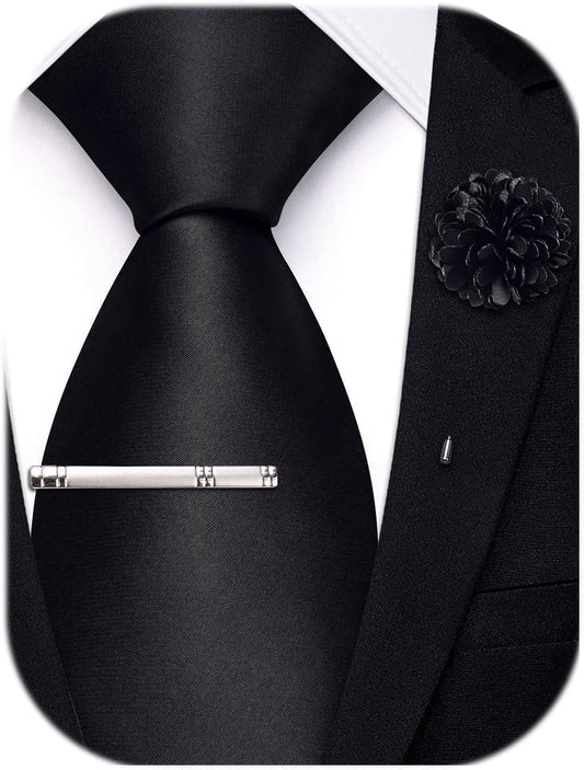 Hi-Tie Juego de corbata de satén sólido extra largo para hombre, co...