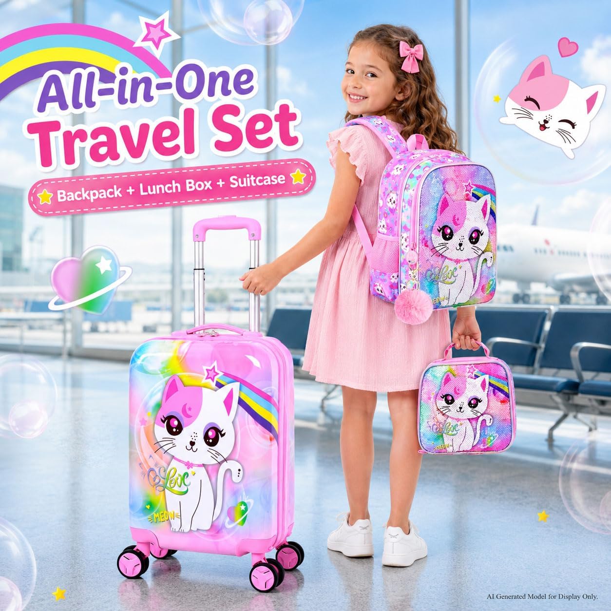 Juego de 5 maletas para niños, aprobado por aerolíneas con ruedas g...