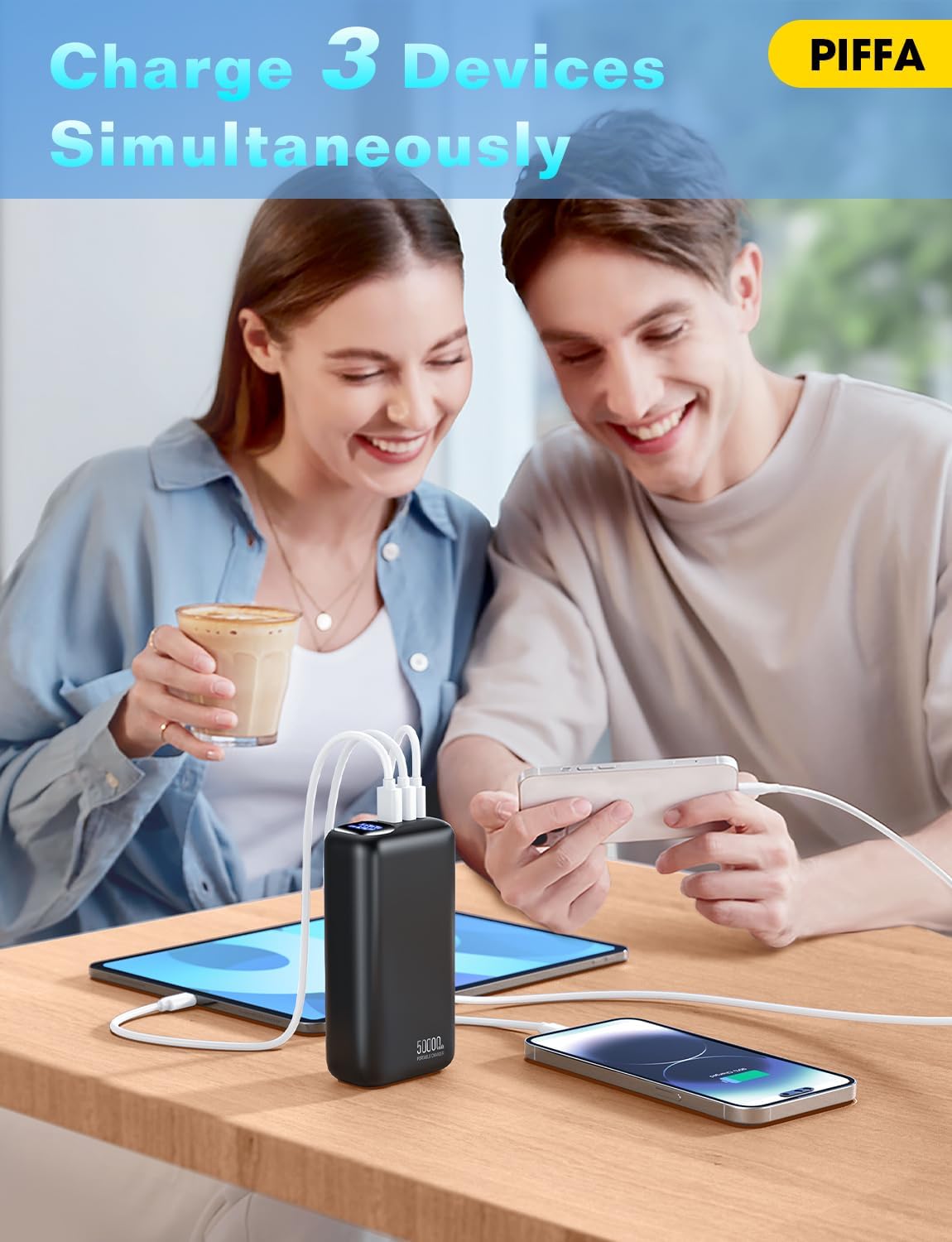 PIFFA Cargador portátil de batería de 50000 mAh, batería de carga r...