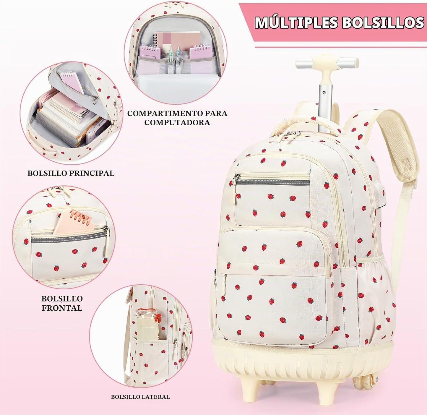 ACESAK 34 ES\/L, Fresa beige, Moderno | Mochila escolar con ruedas...