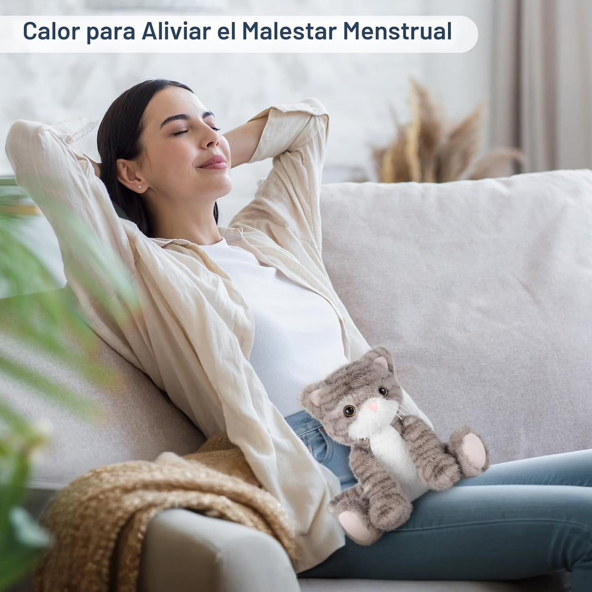 SuzziPals Peluche de gato gris calentable y refrigerable, almohadil...