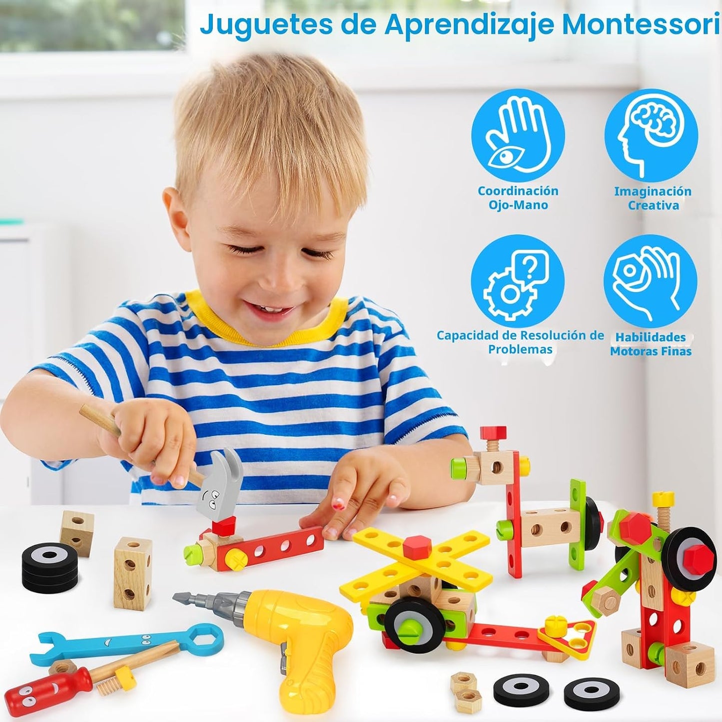 Set de herramientas para niños con taladro eléctrico, set de 46 pie...