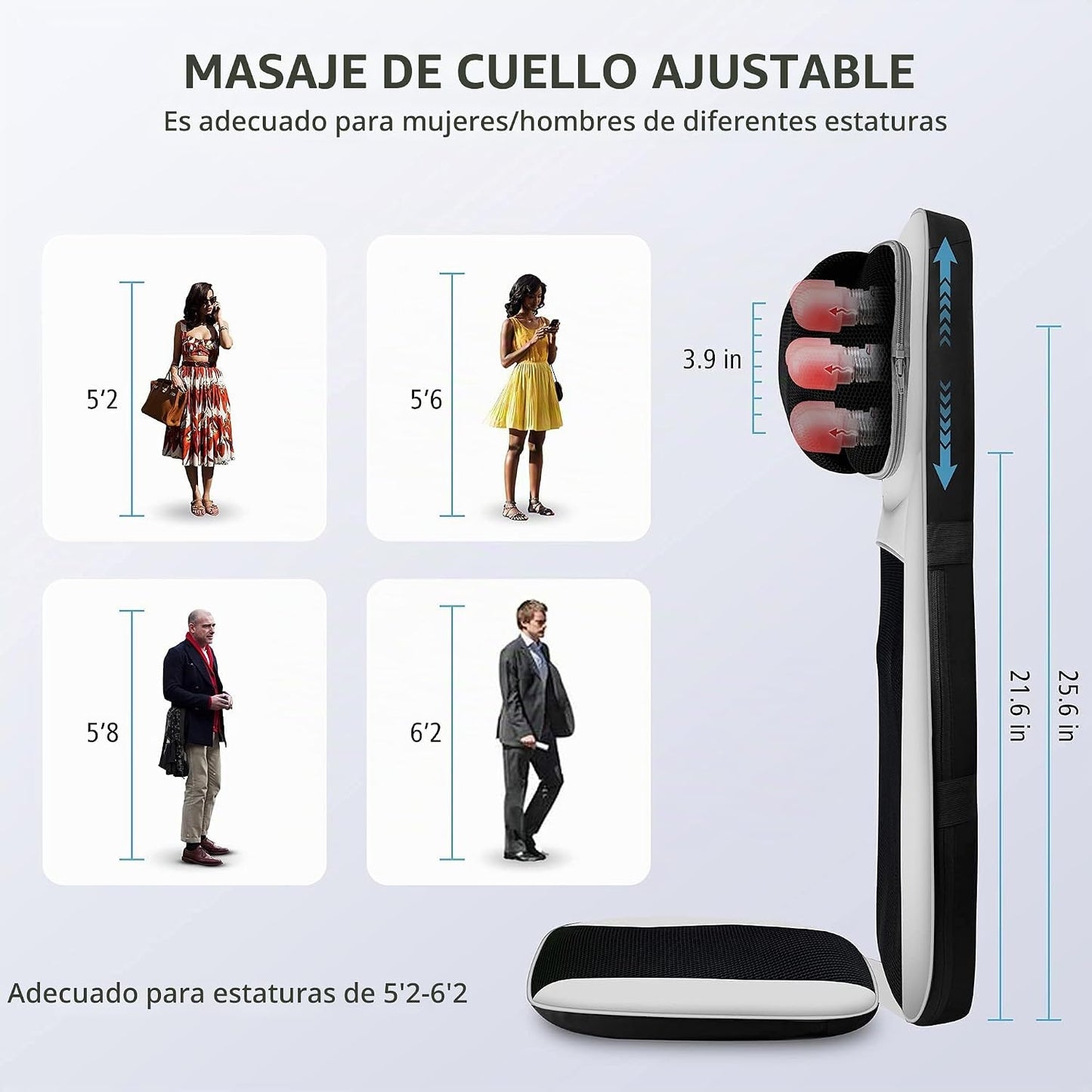 Snailax Masajeador de espalda con calor, almohadilla ajustable para...