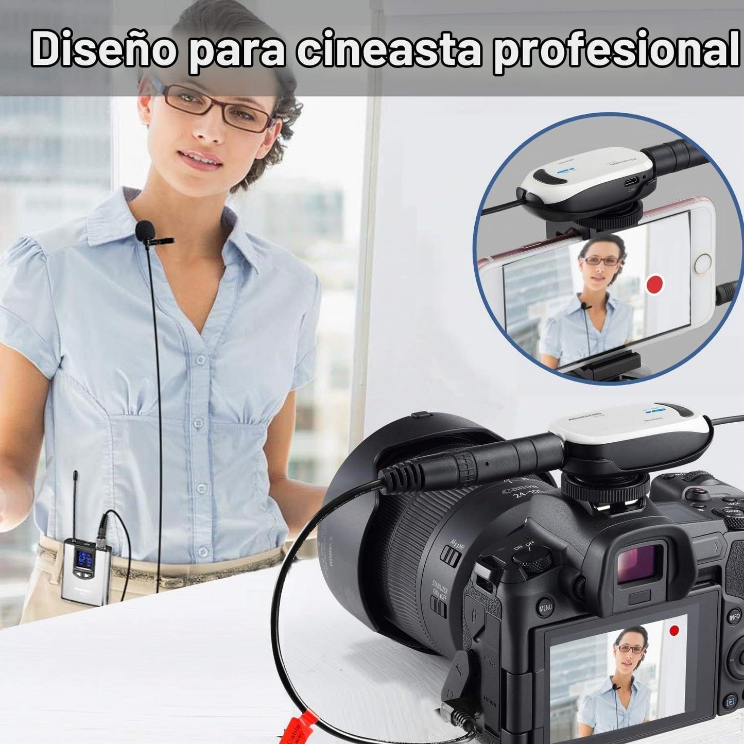 Alvoxcon Sistema de Micrófono Inalámbrico de Diadema Lavalier Siste...