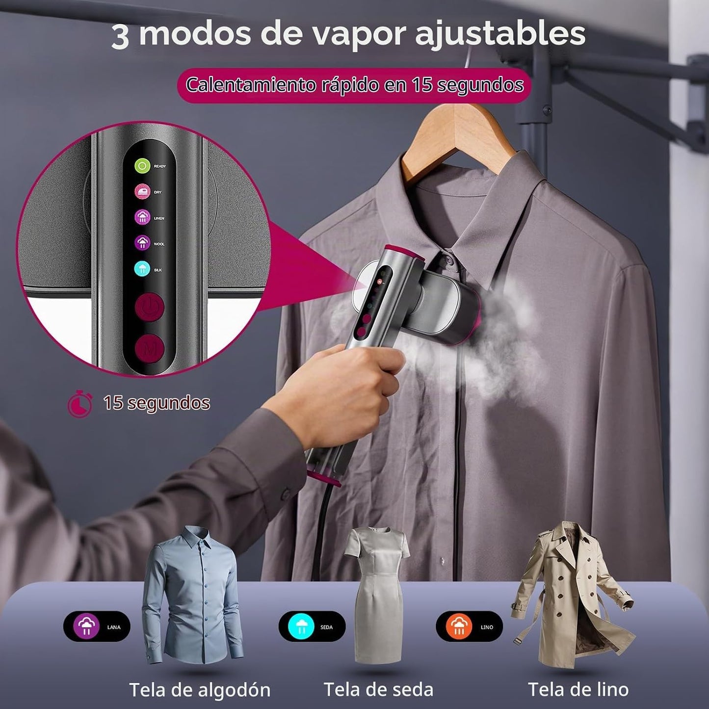 Vaporizador de viaje para ropa, vaporizador portátil de doble volta...