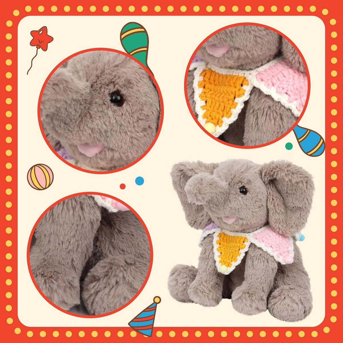 Hopearl Adorable elefante de peluche con babero de punto colorido y...