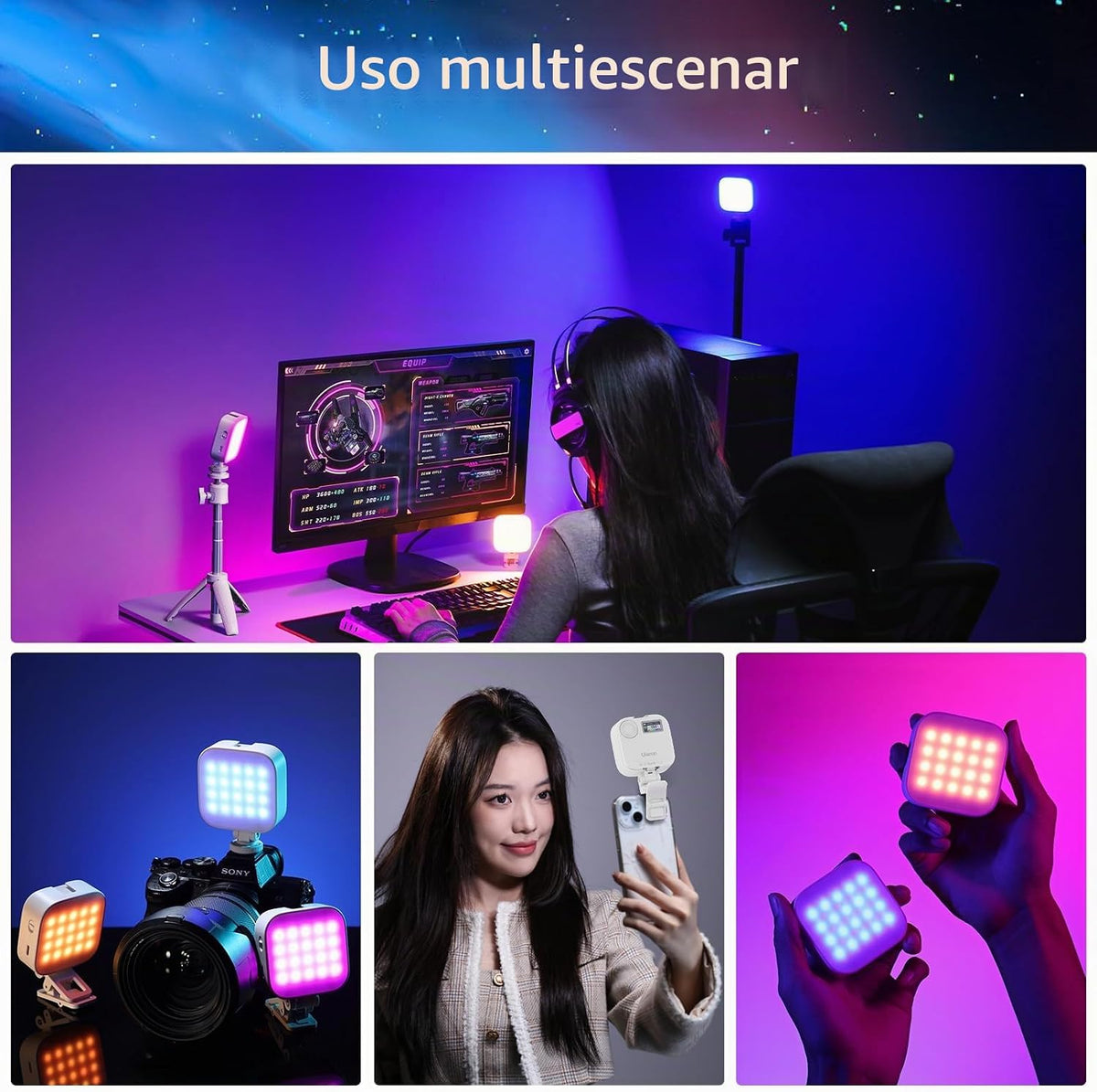 ULANZI Luces de video RGB U60 Luz de cámara LED blanca 360° Ilumina...