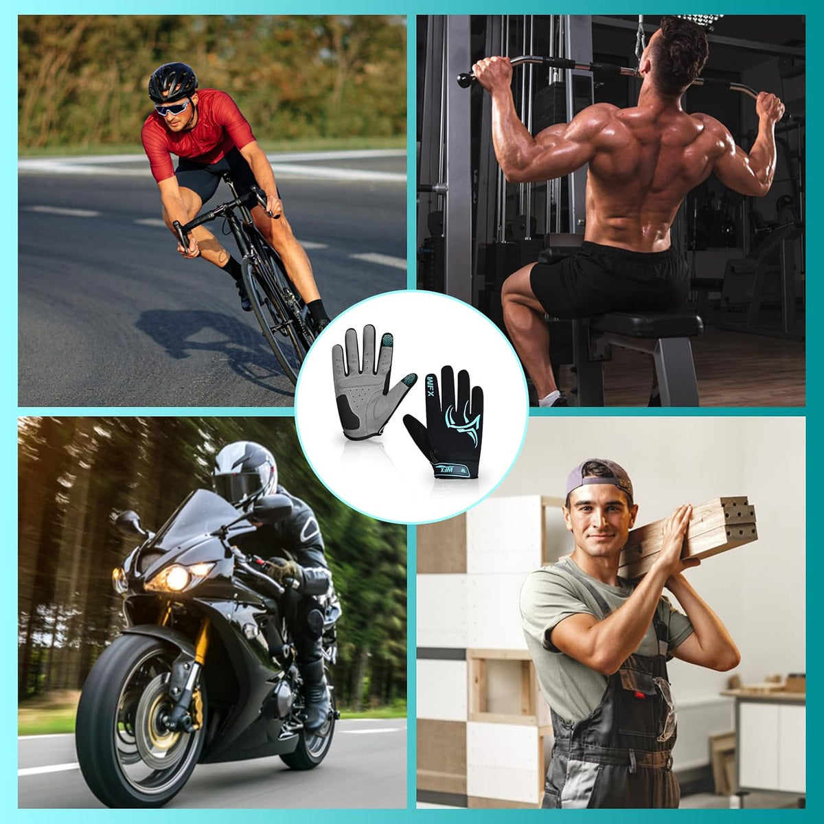 WFX Guantes de ciclismo de dedo completo para hombres y mujeres, gu...