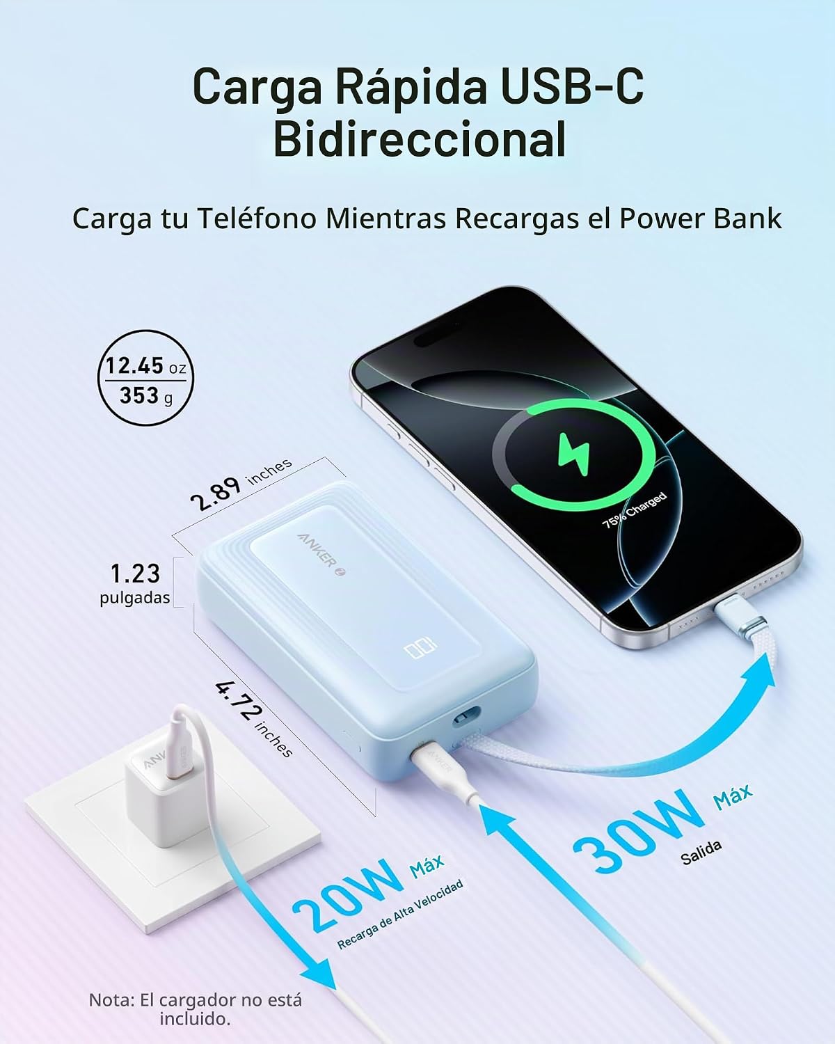 Anker Zolo Power Bank, cargador portátil de 20,000 mAh 30 W con USB...