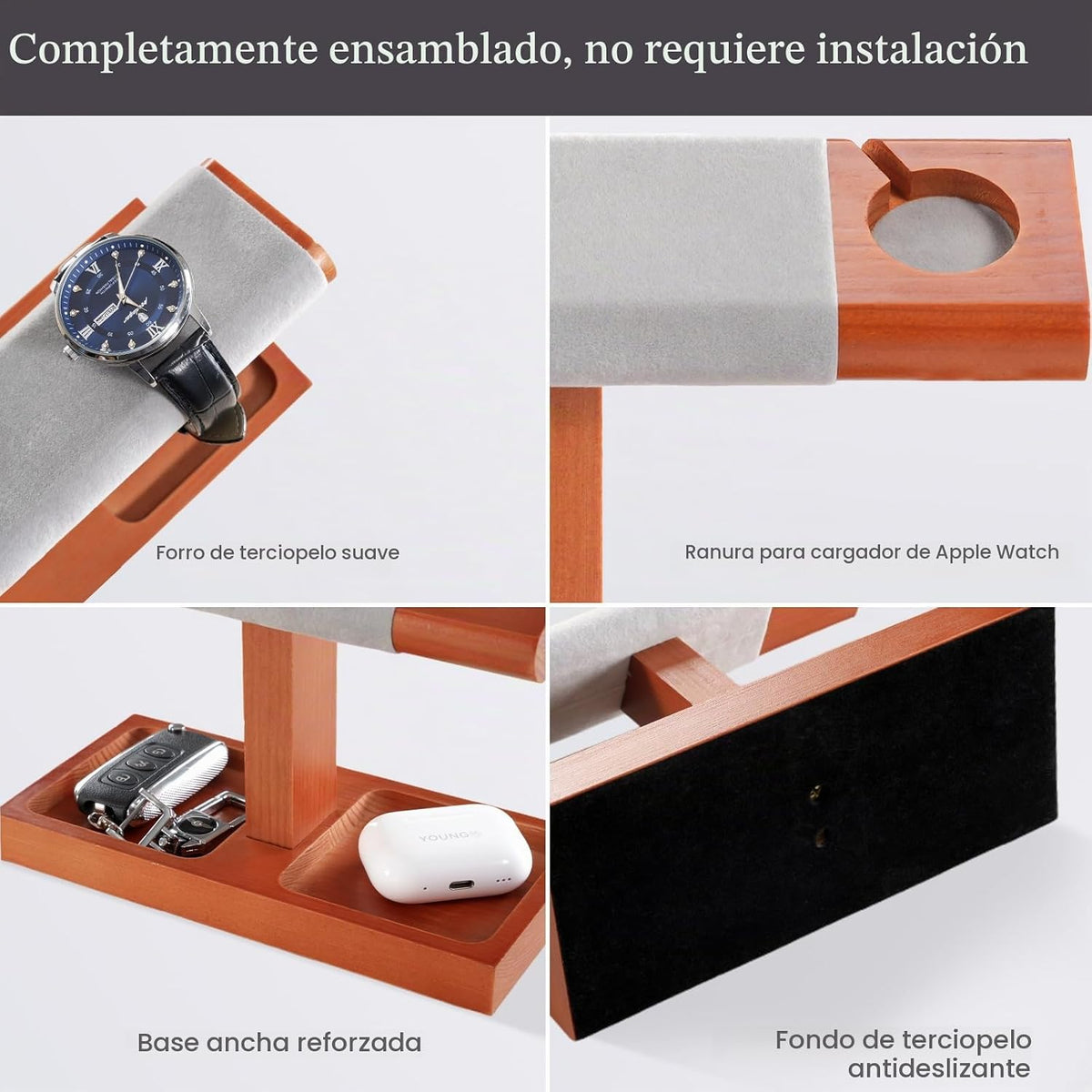 ProCase Soporte de exhibición de reloj de madera para hombres, torr...