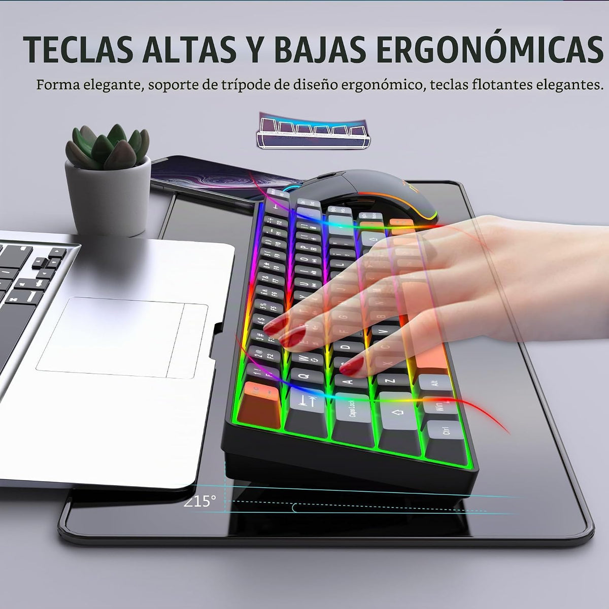 Snpurdiri Combo de teclado y mouse inalámbricos 60% para juegos, ba...