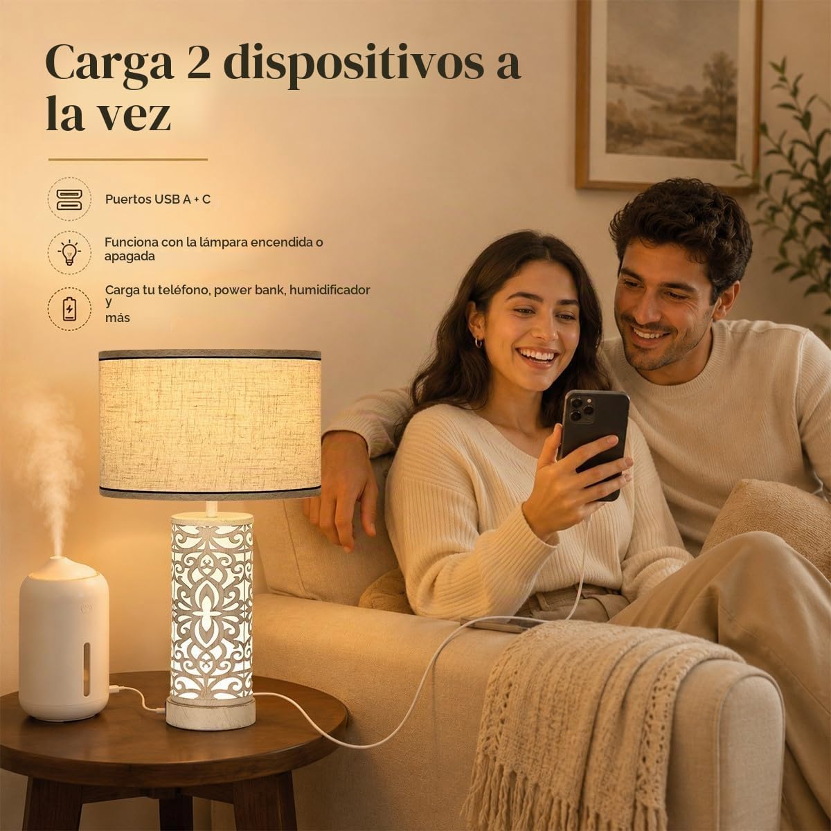seng pailed Juego de 2 lámparas de mesa regulables con puerto USB C...