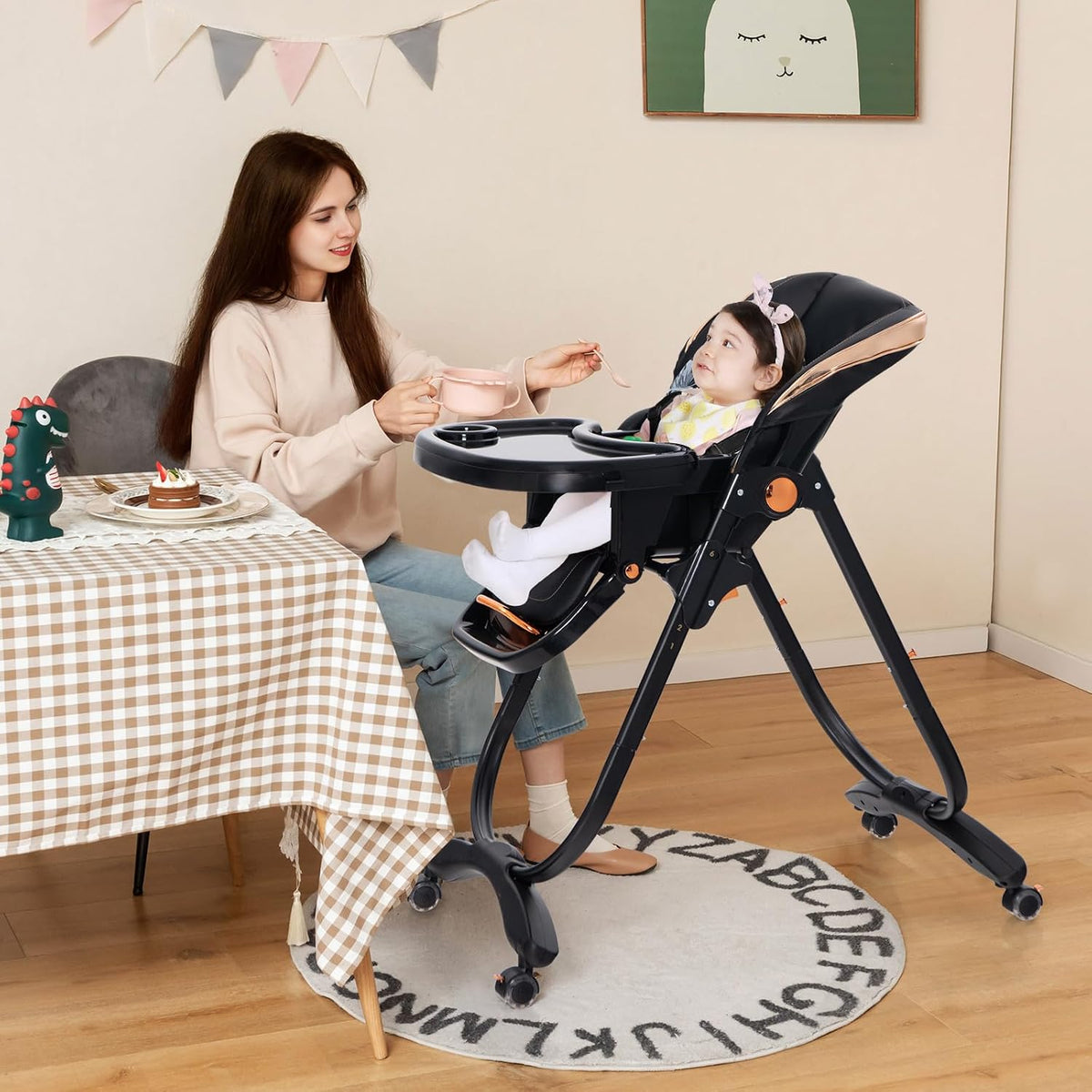 BABY JOY Silla alta, silla alta plegable para bebé con altura ajust...