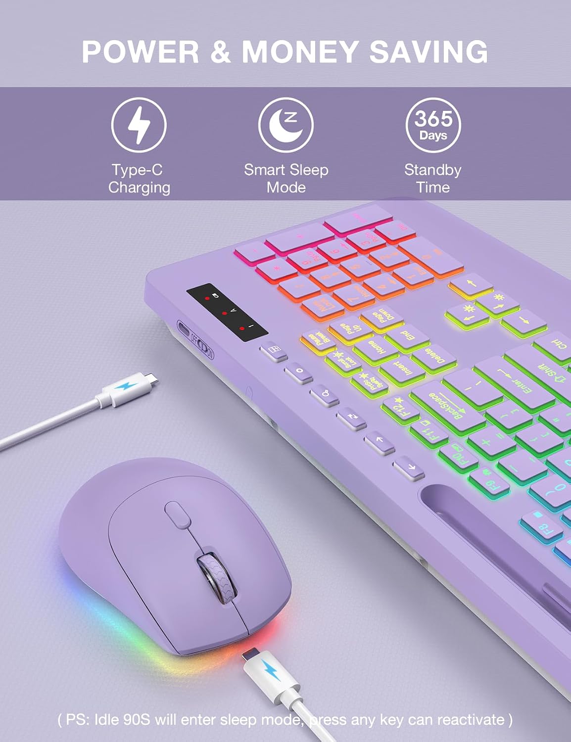 SABLUTE Combo de teclado y mouse inalámbricos, 9 efectos retroilumi...