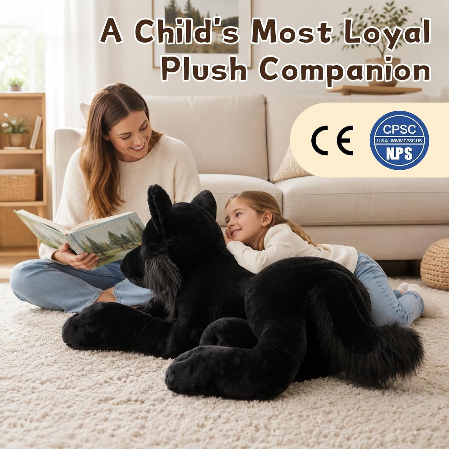 MaoGoLan Peluche de lobo negro, lobo gigante de peluche para niños,...