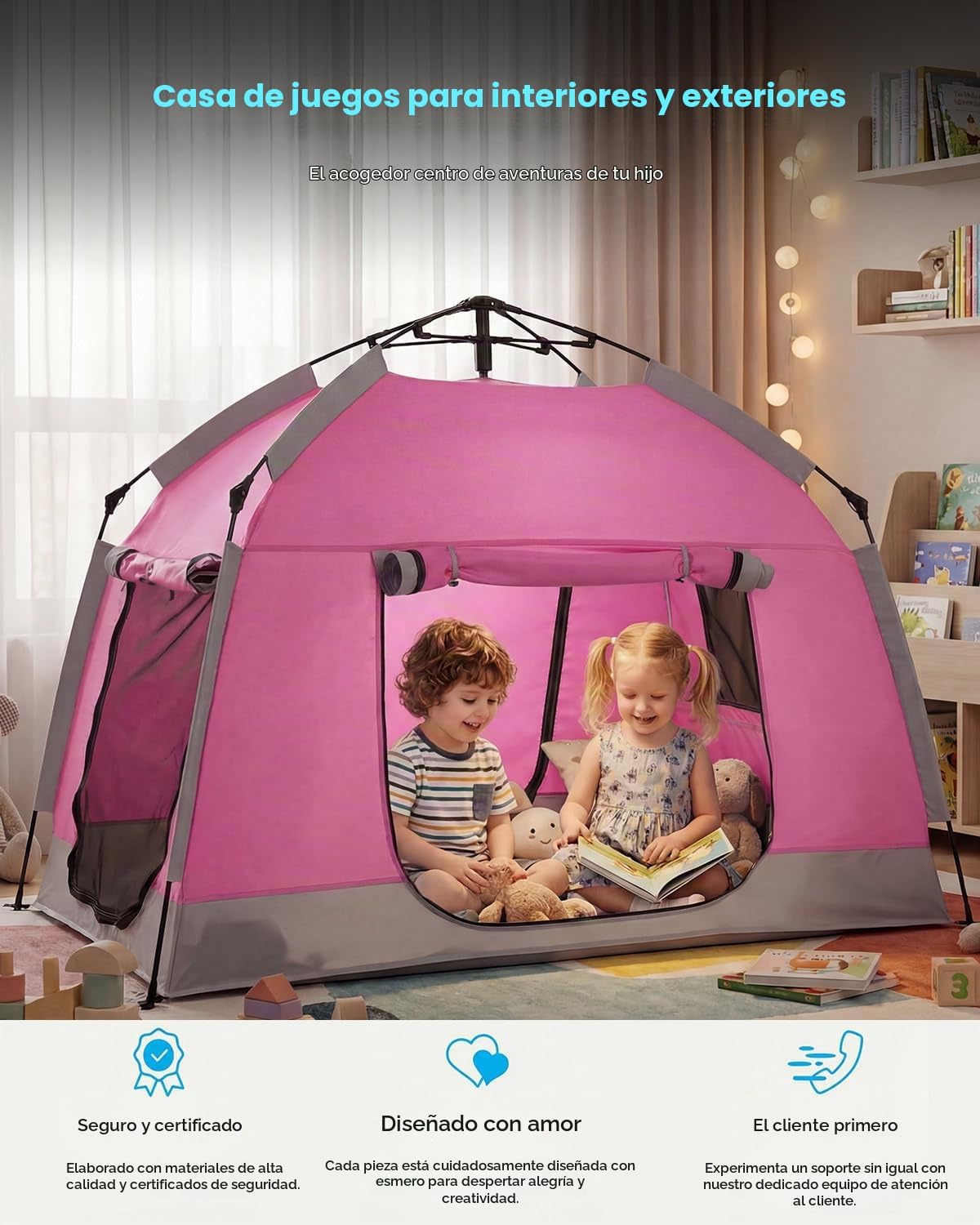 Tienda de campaña para niños, casa de juegos portátil, fácil de ins...