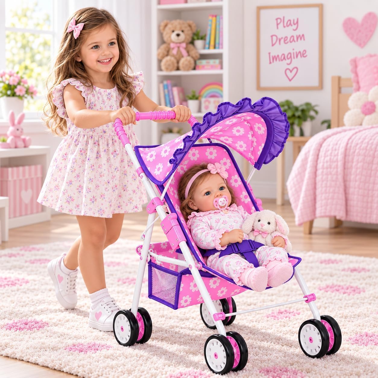 Juego de muñecas para bebés con diseño de flores, incluye cuna para...
