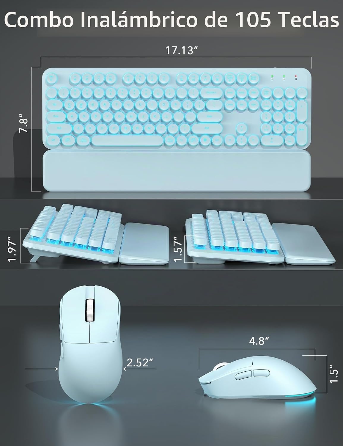 Teclado inalámbrico y mouse retroiluminados, teclado de máquina de...