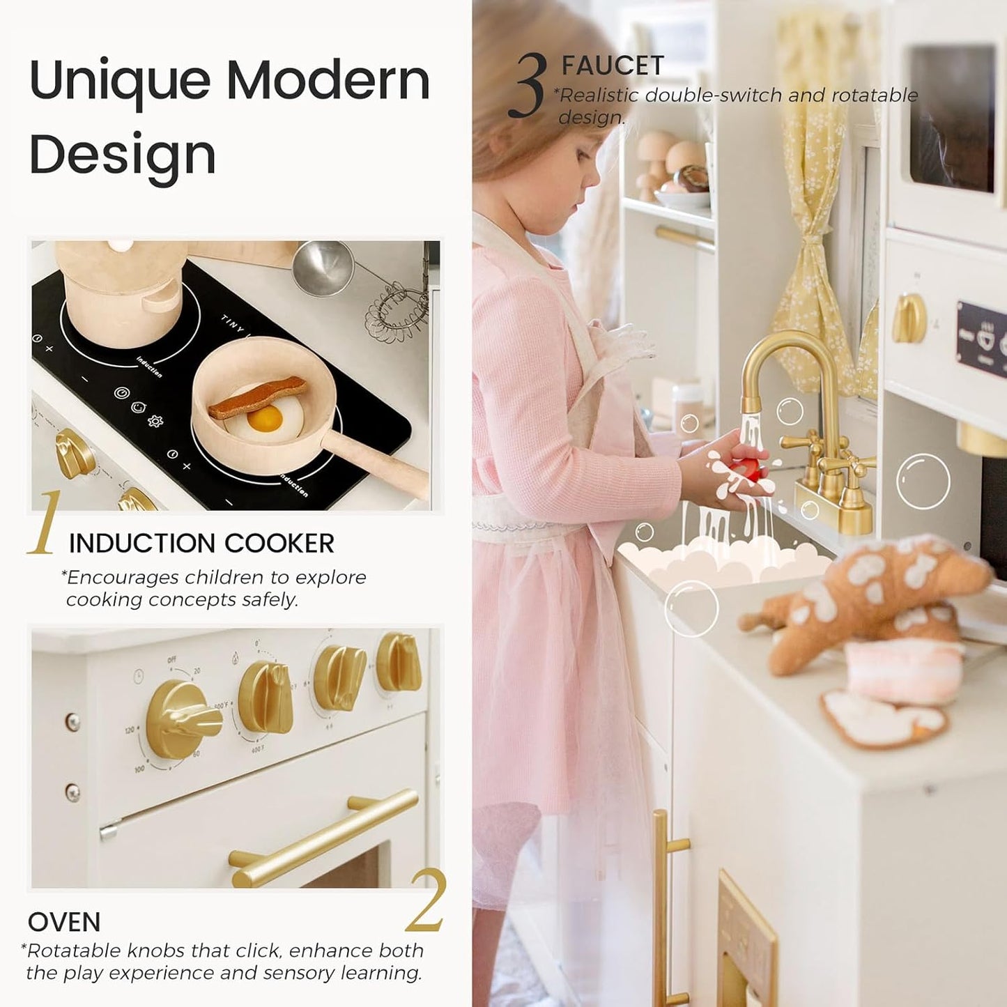 Tiny Land Play Kitchen para niños: diseño moderno para el hogar con...