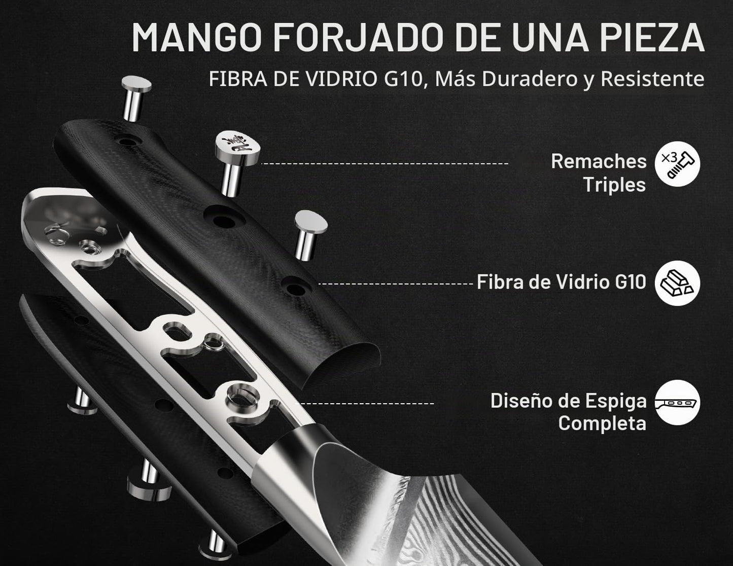 SHAN ZU Cuchillo de chef de Damasco, cuchillo utilitario de acero j...