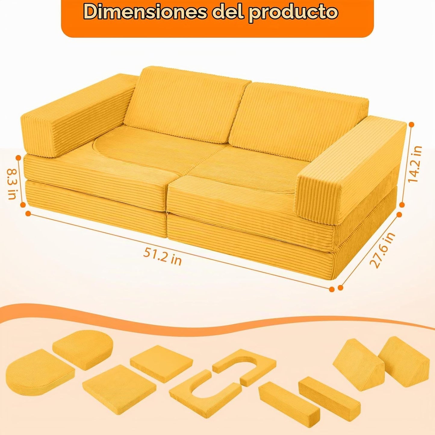 MeMoreCool Elegante sofá de pana de 10 piezas para niños, sofá modu...