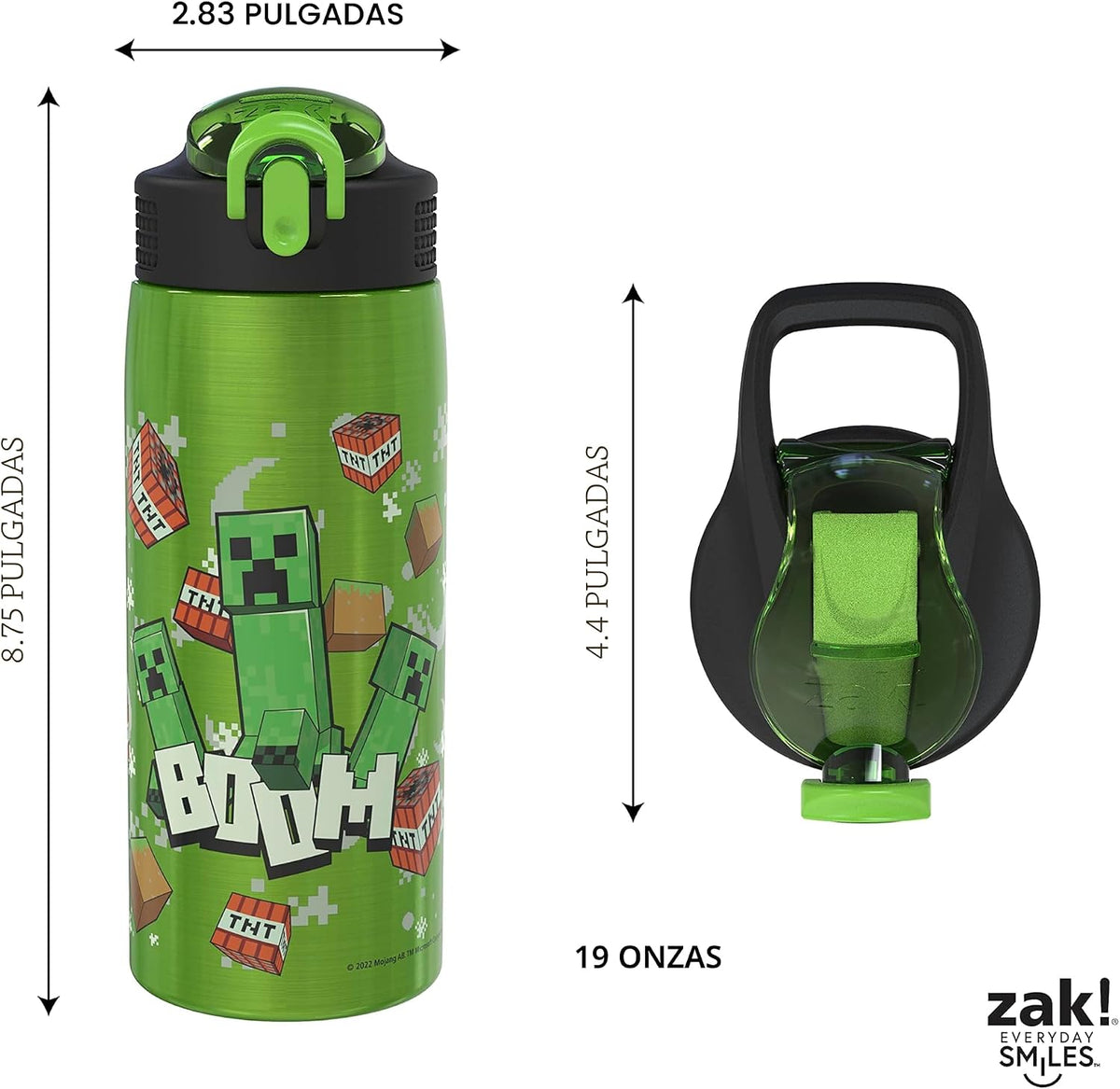 Zak Designs Botella de agua Minecraft para viajes y para el hogar,...