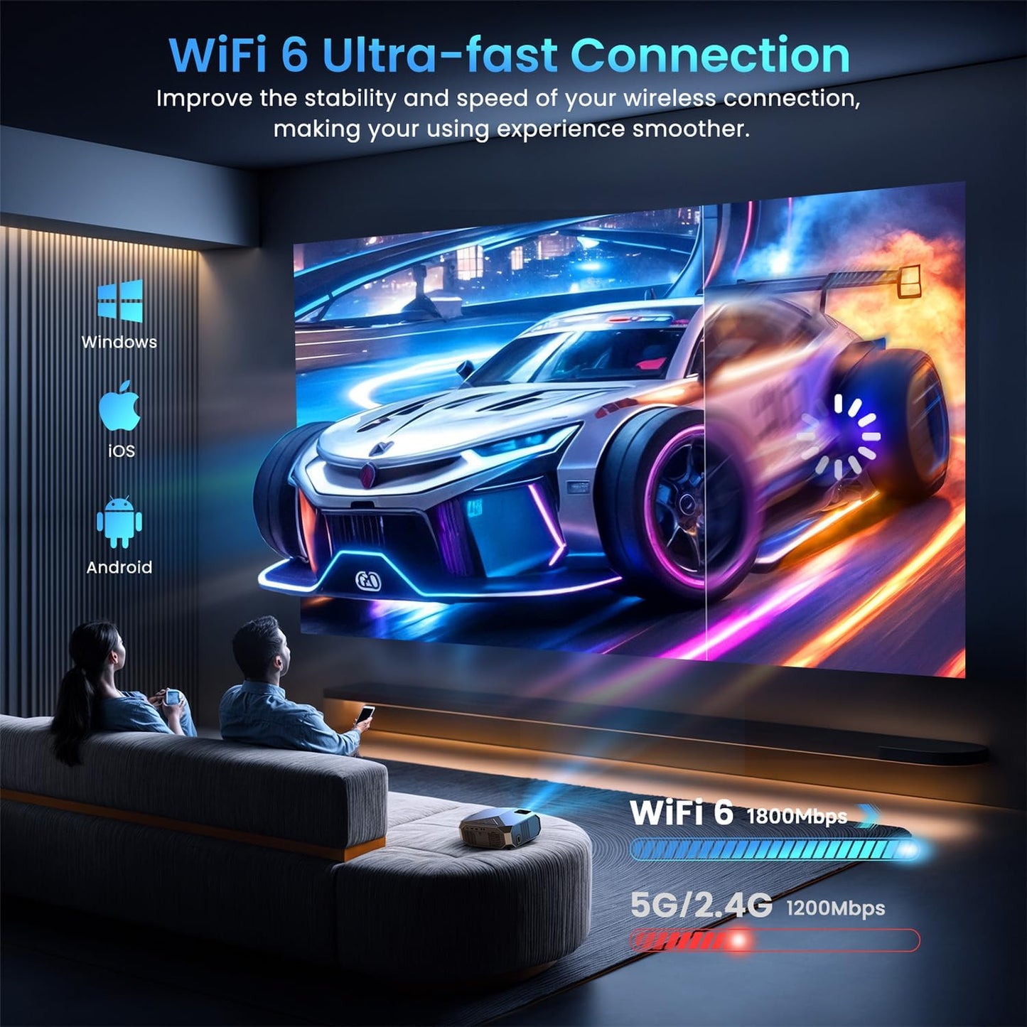 [Compatible con Netflix\/alto brillo] Proyector inteligente con WiF...
