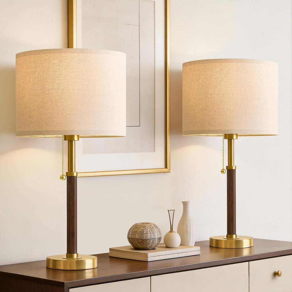 Lámparas de mesa de madera de 22 pulgadas, lámparas modernas de med...
