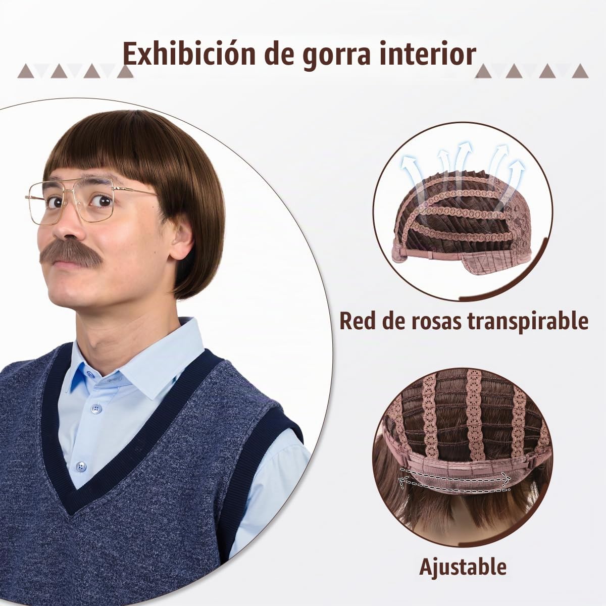 FantaLook Peluca divertida corta y recta de los años 60 y 70 con ga...