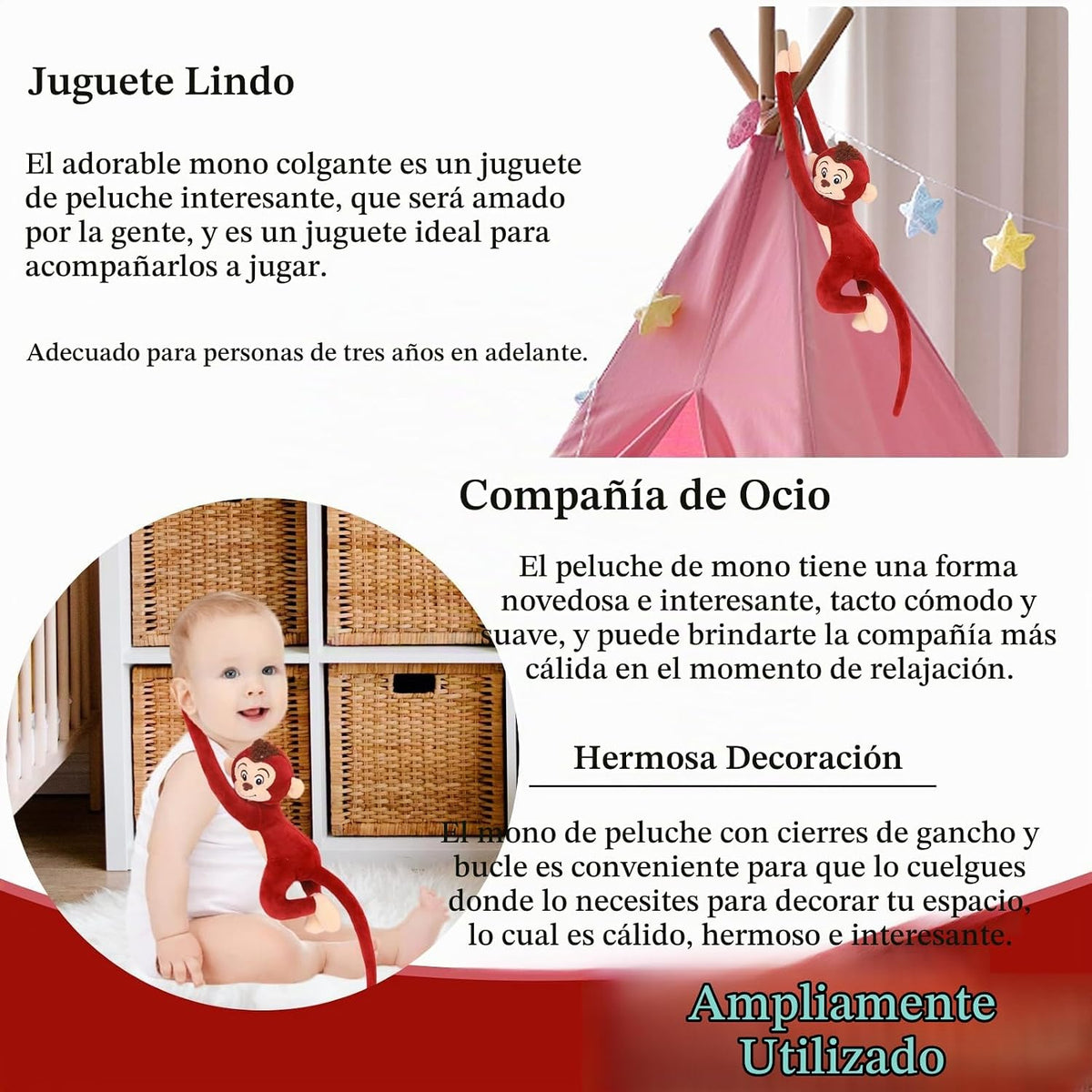 zhidiloveyou 27.6 "Monos Colgantes Animales De Peluche Lindo Mo...