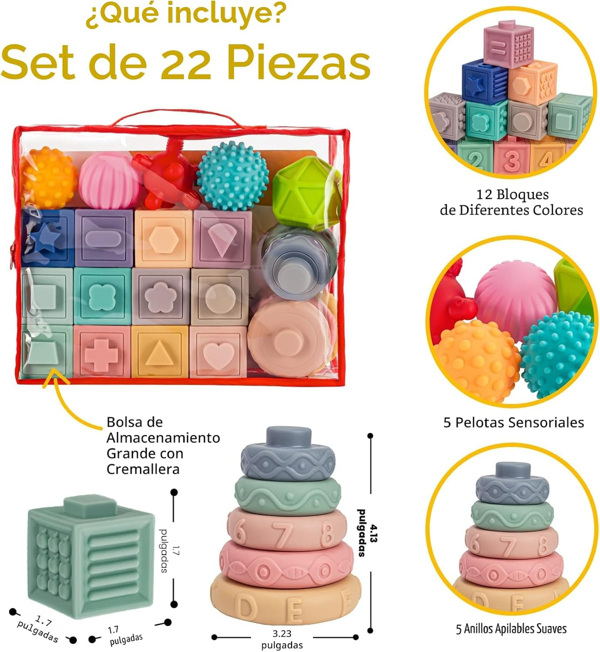 SpringFlower Juguetes Montessori 3 en 1 para bebés de 0-3-6-12 mese...