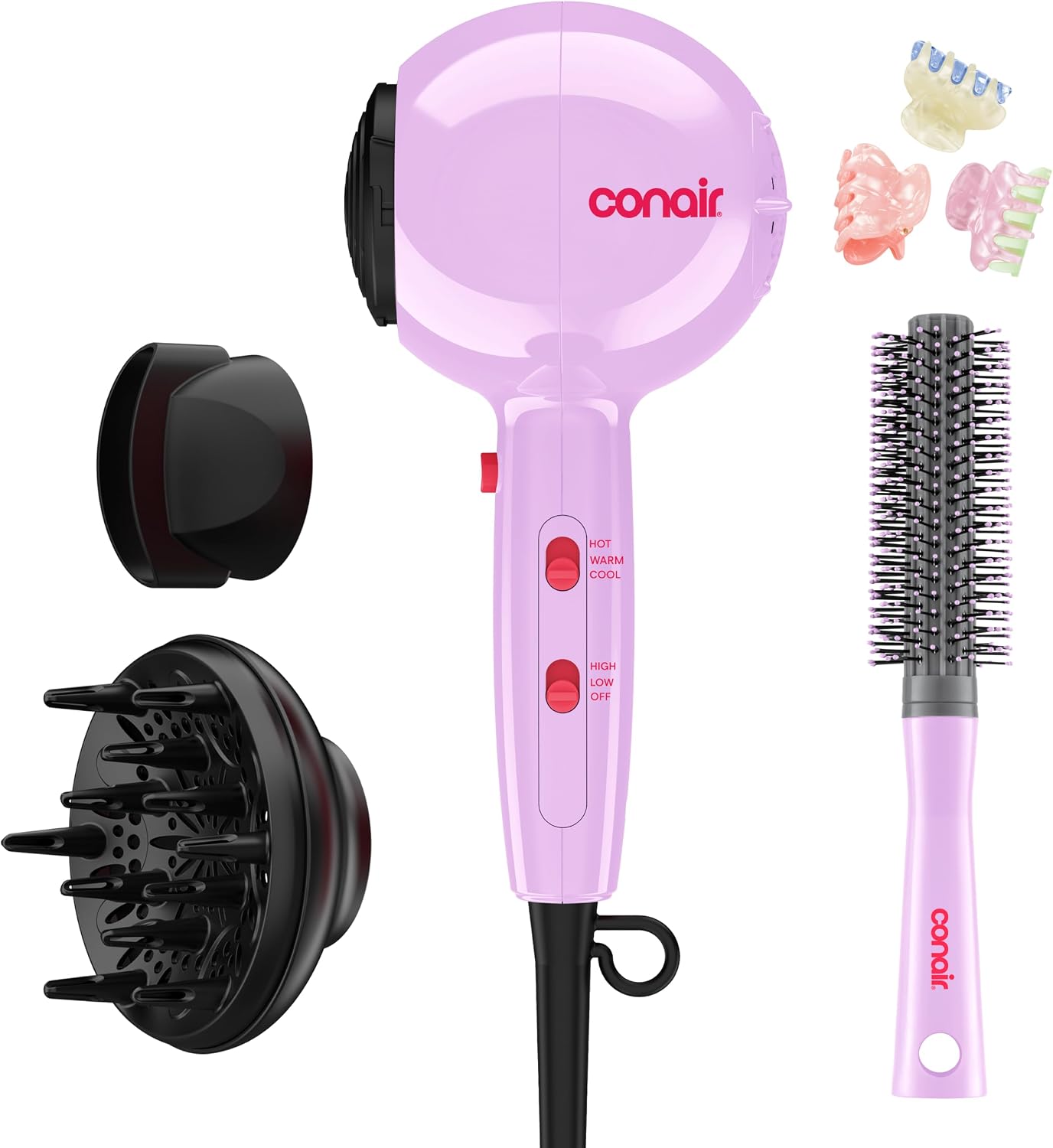Conair Secador de pelo Cake Pop, secador de pelo con difusor y conc...