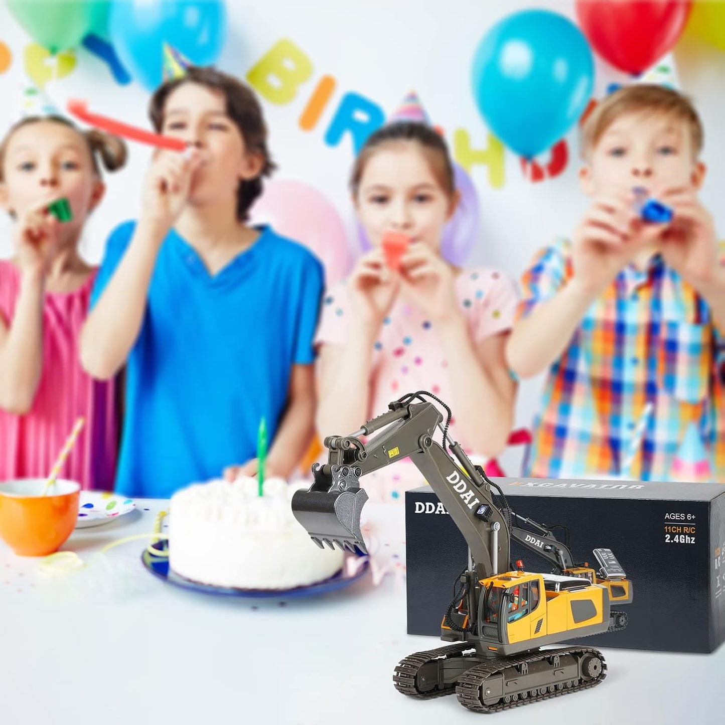 DDAI Excavadora de juguete con control remoto para niños de 8 a 12...