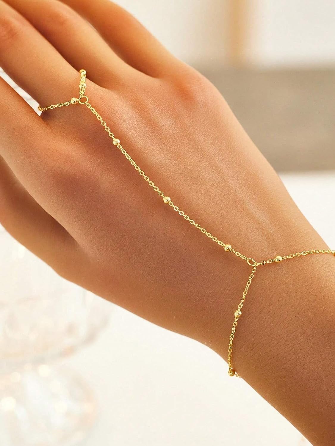3 piezas de pulseras de cadena de mano chapadas en oro de 14 quilat...