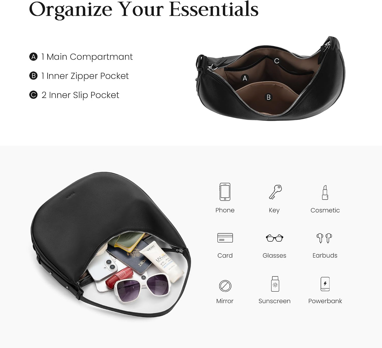 befen Bolsos estilo hobo de cuero genuino para mujer, bolsos cruzad...