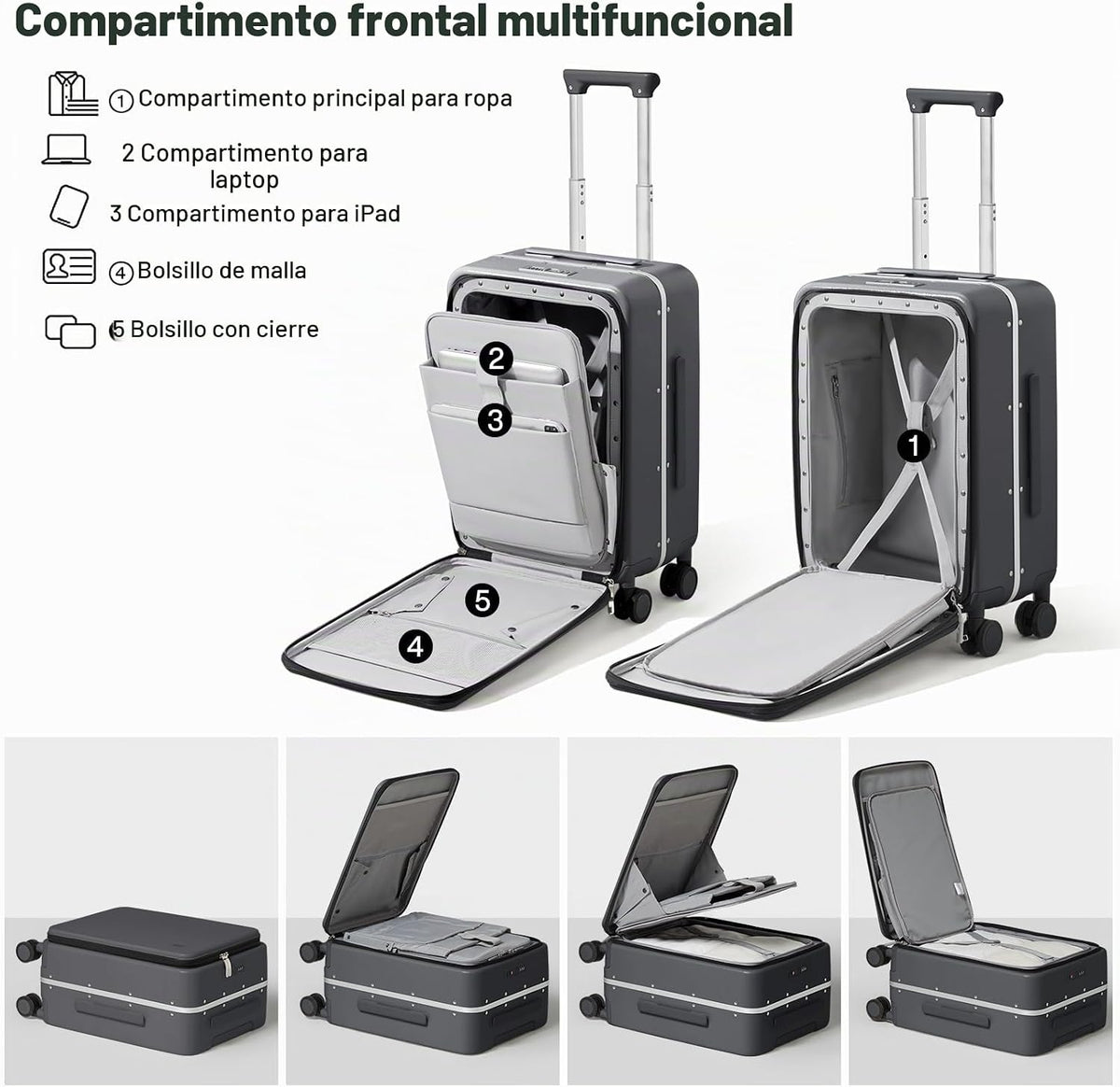 Maleta mixi con ruedas giratorias, maleta de viaje con marco de alu...