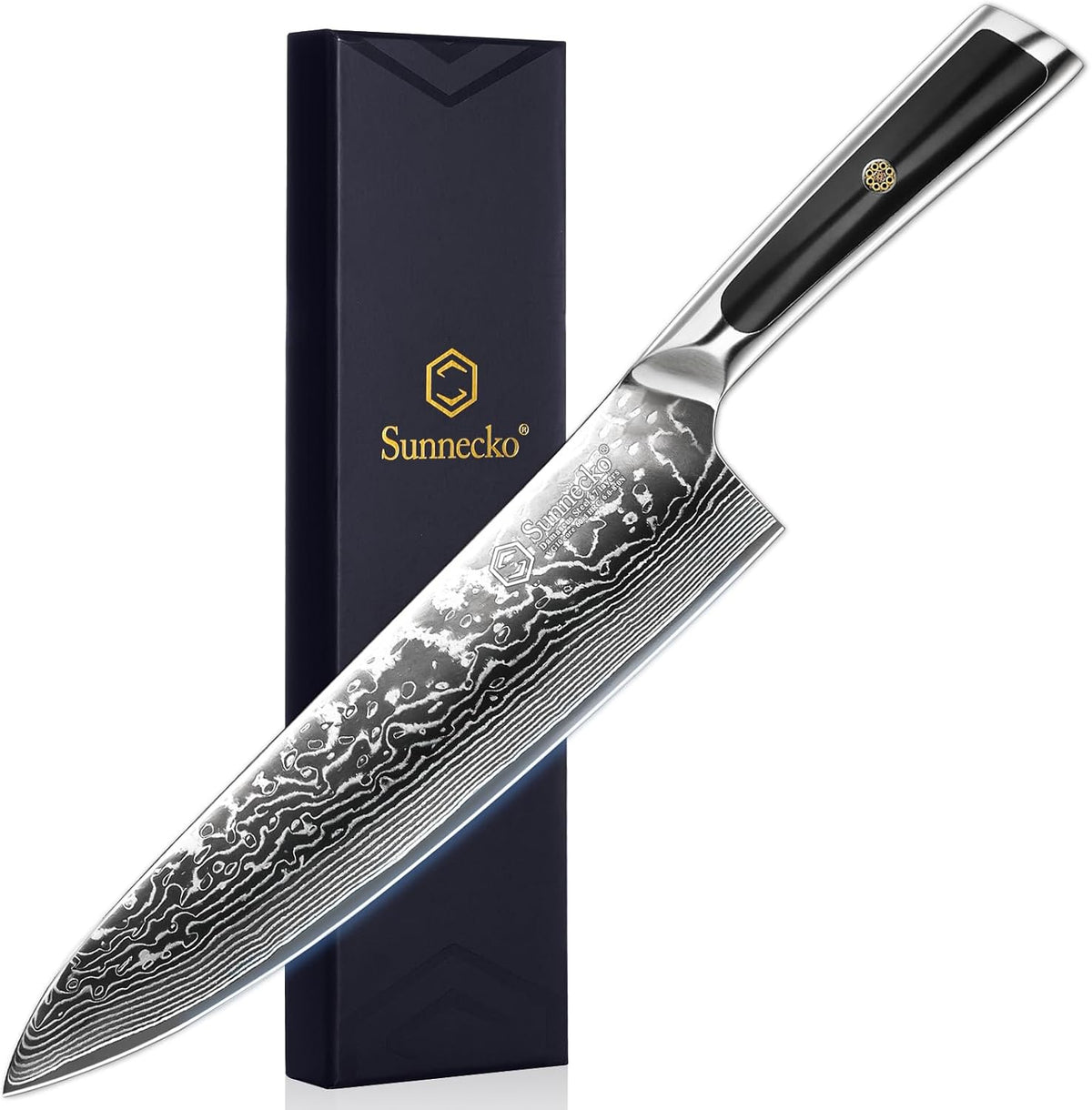 Sunnecko - Cuchillo de chef japonés de Damasco de 8 pulgadas, acero...